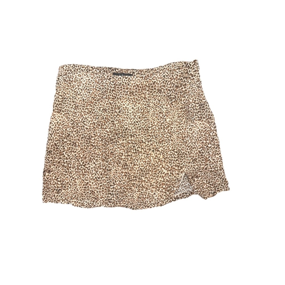Lulus Leopard Print Mini Skirt with Side Slit, Size L, Lined